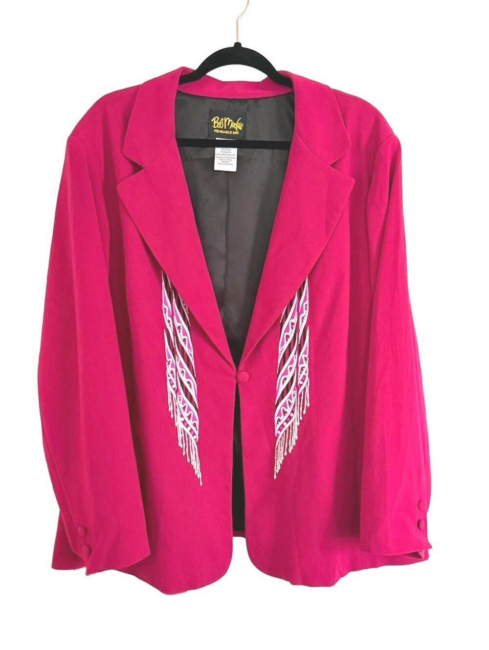Vintage Bob Mackie Wearable Art 3X Fuchsia Embroidered Beaded Fringe Blazer